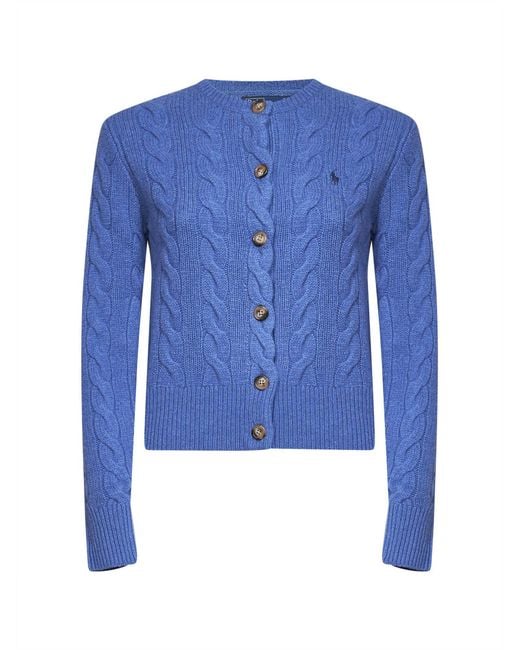 Polo Ralph Lauren Blue Dockside Heather Wool And Cashmere Cable Knit Cardigan