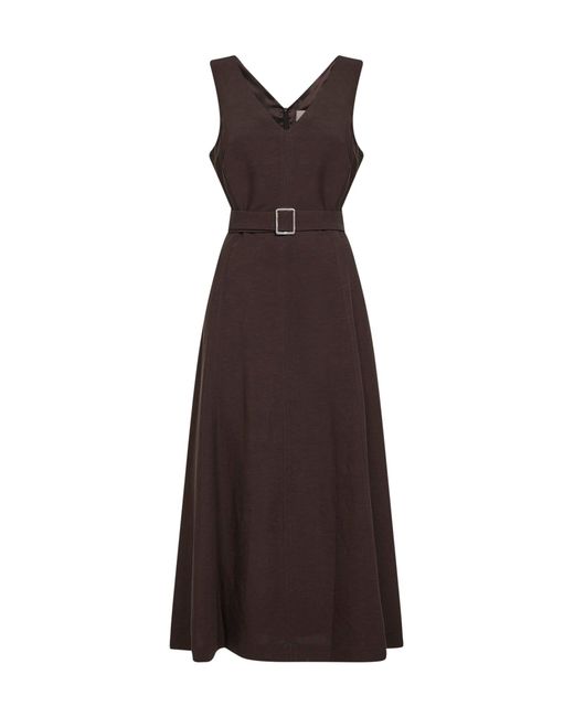 Blanca Vita Purple Mocha Viscose And Linen Apred Belted Midi Dress