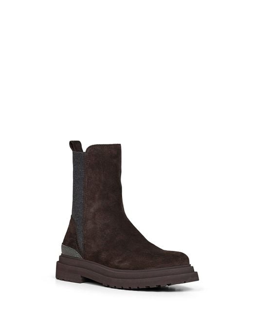 Brunello Cucinelli Brown Pepper Suede Ankle Boots With Precious Detail