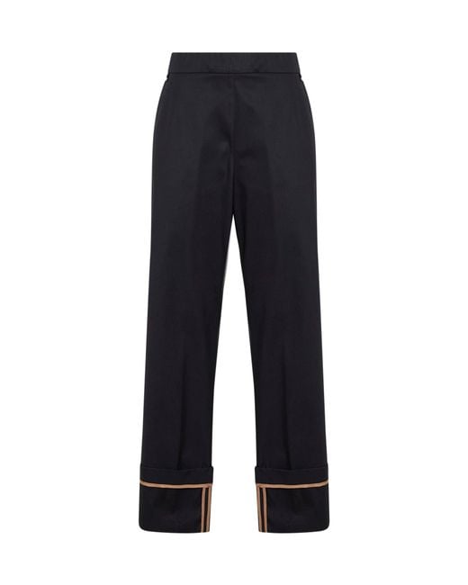 Herno Blue Cotton Gabardine Trousers With Turn-Up Hems