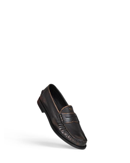 PRADA CALZATURE White Tan Antiqued Leather Loafers for men