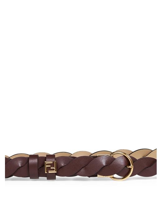 Fendi White Mahogany And Cappuccino Woven Leather Reversible Ff Belt