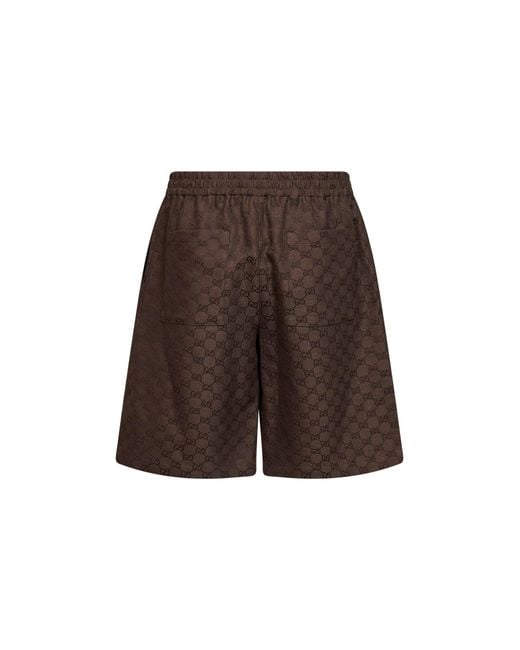 Gucci Brown Linen Blend Gg Canvas Shorts for men