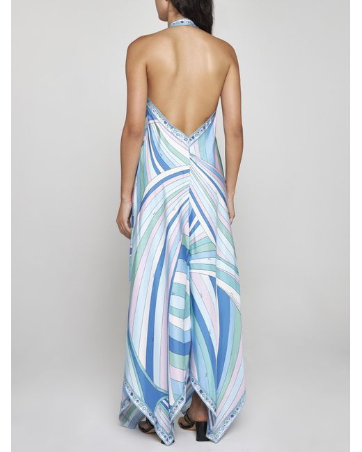Emilio Pucci Blue Very Vivara Print Silk Long Dress