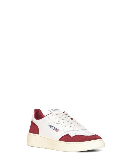 Autry White Leather And Burgundy Suede Medalist Low Sneakers
