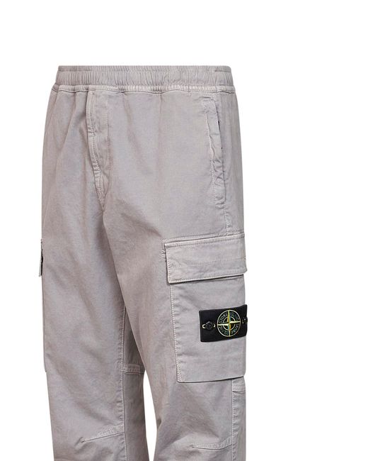 Stone Island Gray Organic Stretch Broken Twill Cargo Trousers for men