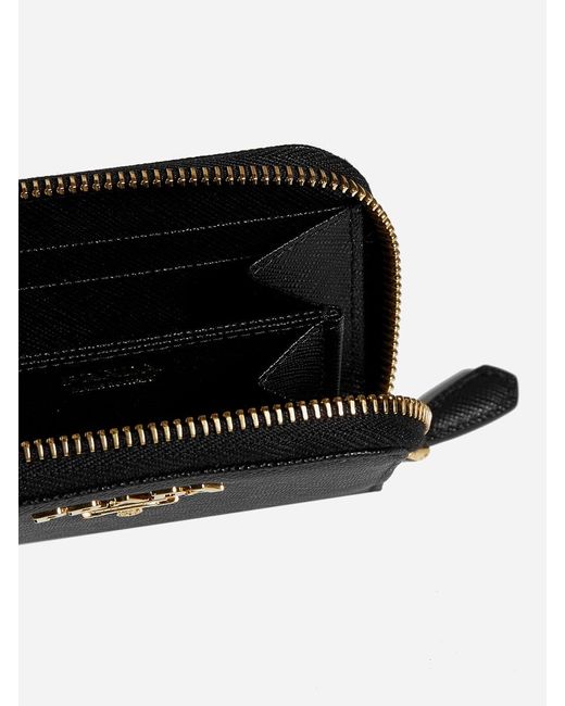 Prada Black Saffiano Leather Zip Around Mini Wallet
