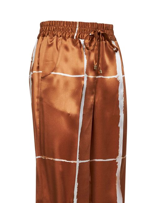 Kiton Brown Tan And Printed Silk Drawstring Trousers