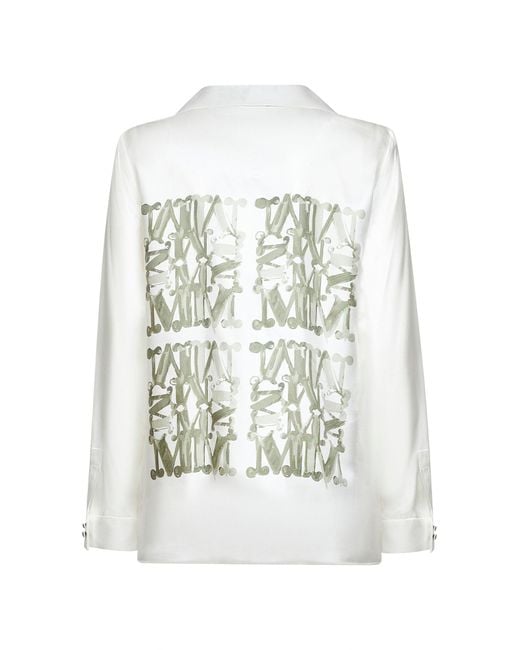 Max Mara White Sage Printed Silk Twill Nabil Shirt