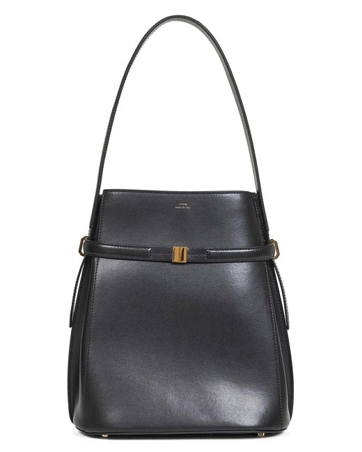 Totême  Black Belted Leather Bucket Bag