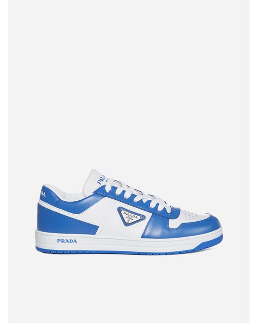 Prada Downtown Leather Sneakers in Blue for Men | Lyst