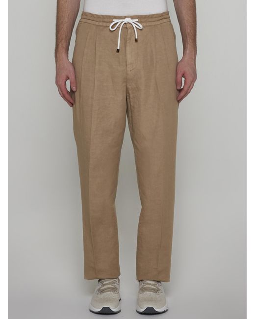 Brunello Cucinelli Natural Cotton And Linen Trousers for men