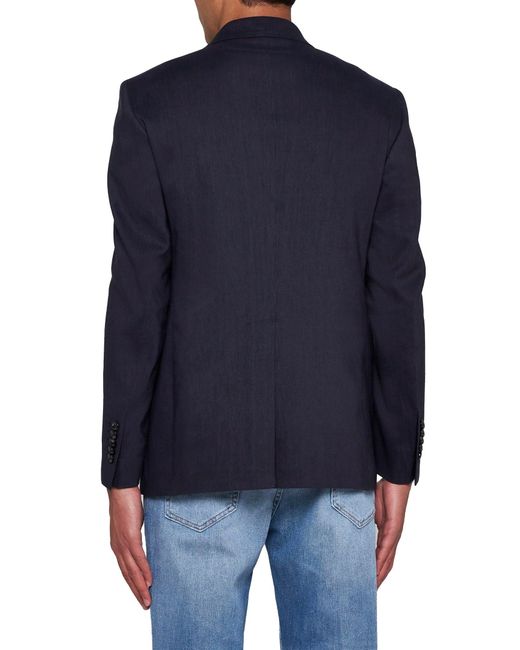 Tagliatore Blue Linen And Wool-Blend Double-Breasted Blazer for men