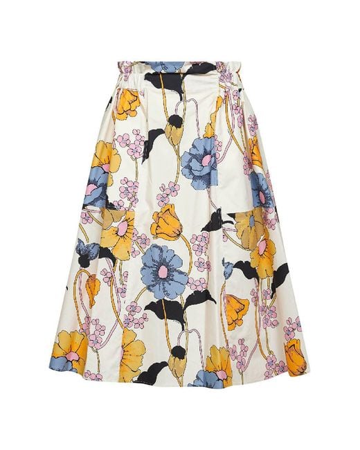Marni White Cream Poplin Melodia-Printed Midi Skirt