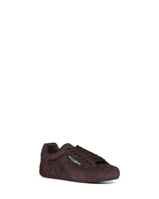 Dolce & Gabbana Brown Dark Suede Split Leather Portofino Soft Sneakers for men
