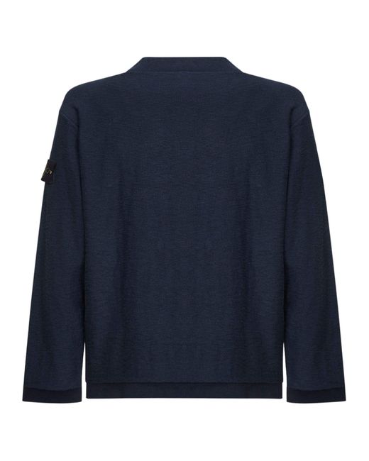 Stone Island Blue Plush Stitch Cotton Blend Knit Sweater for men