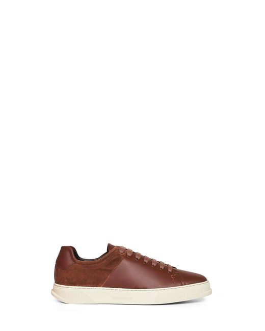 Ferragamo Brown Leather And Suede Clayton Low-Top Sneakers for men