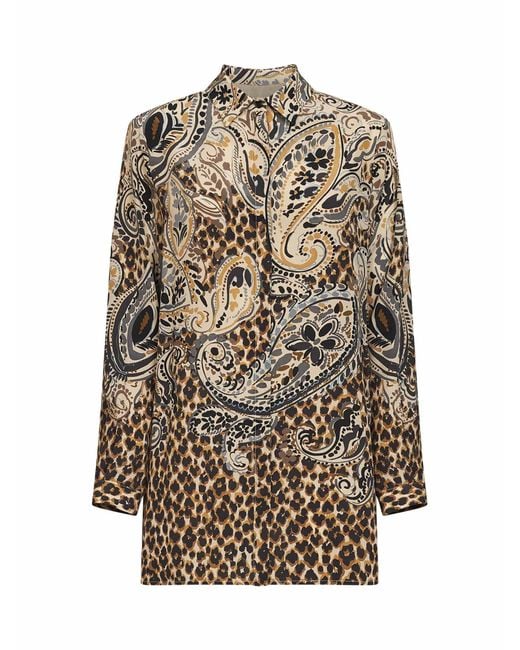 Etro White Printed Silk Long Shirt