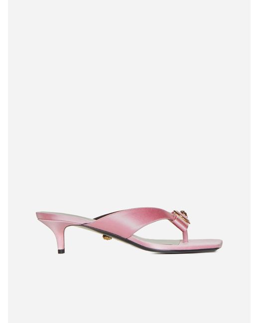 Versace Pink Medusa Satin Toe-post Sandals