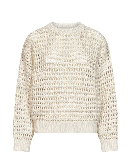 Brunello Cucinelli White Ivory Sequin Net Knit Sweater
