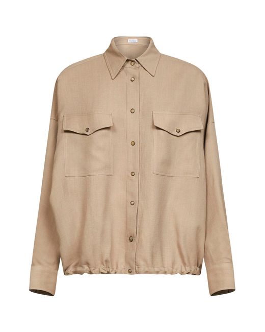 Brunello Cucinelli Natural Sand Viscose And Linen Fluid Twill Shirt