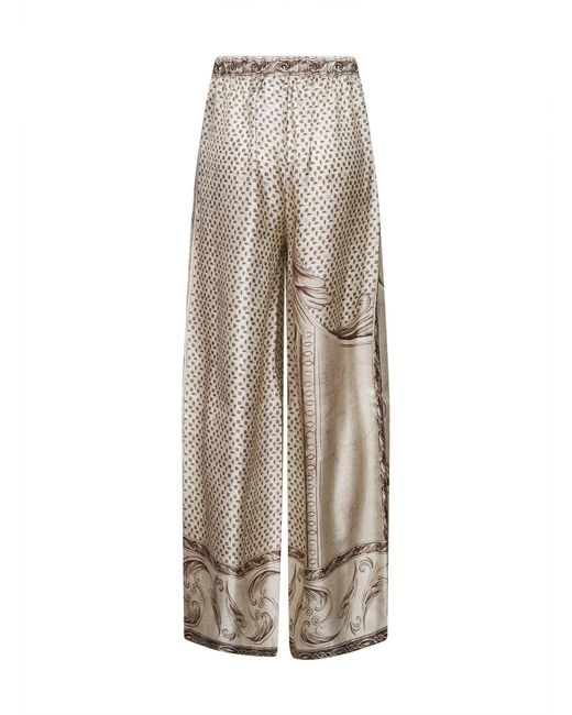 Max Mara White Printed Silk Twill Mxmrive Fluid Trousers