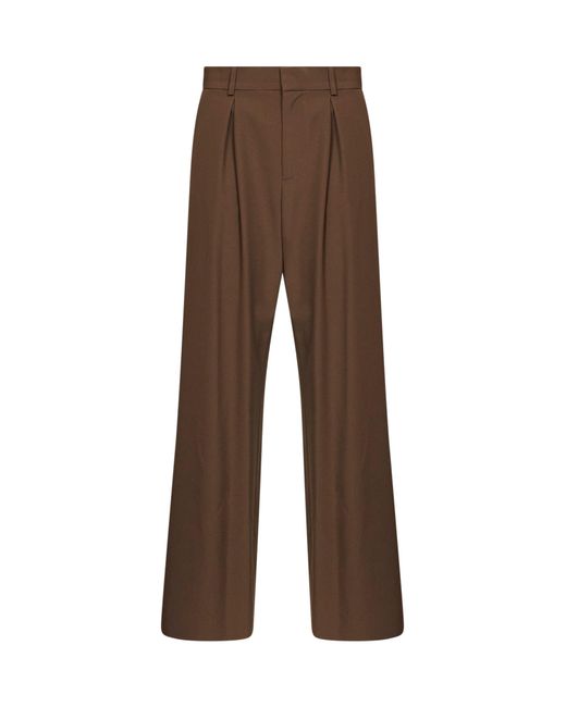 MM6 by Maison Margiela Brown Camel Wool Blend Pleated Trousers