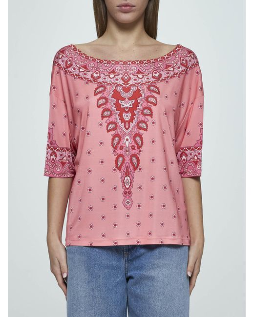 Etro Pink Paisley Print Stretch Jersey Top