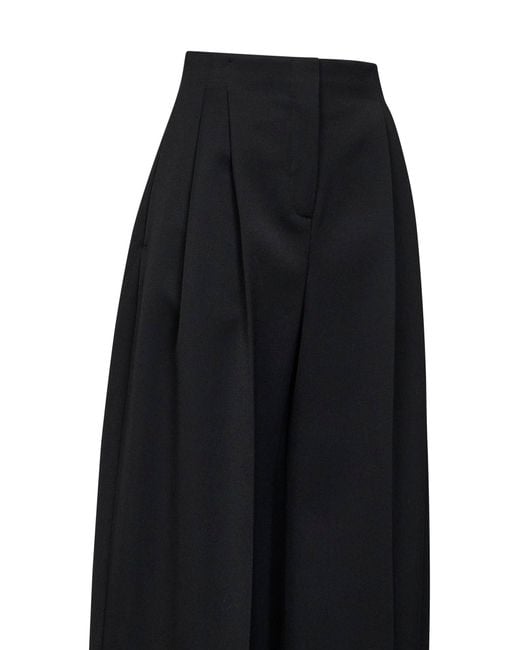 Mugler Black Wool Wide Leg Pleated Trousers