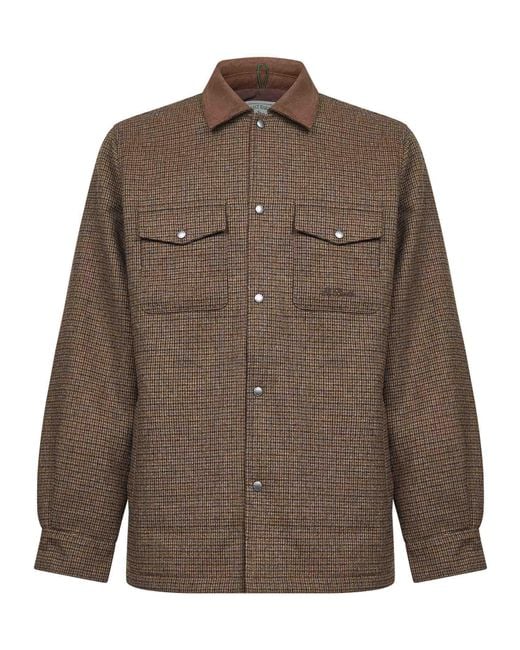 Mc2 Saint Barth Brown Houndstooth Wool Blend Bexley Shirt Jacket for men