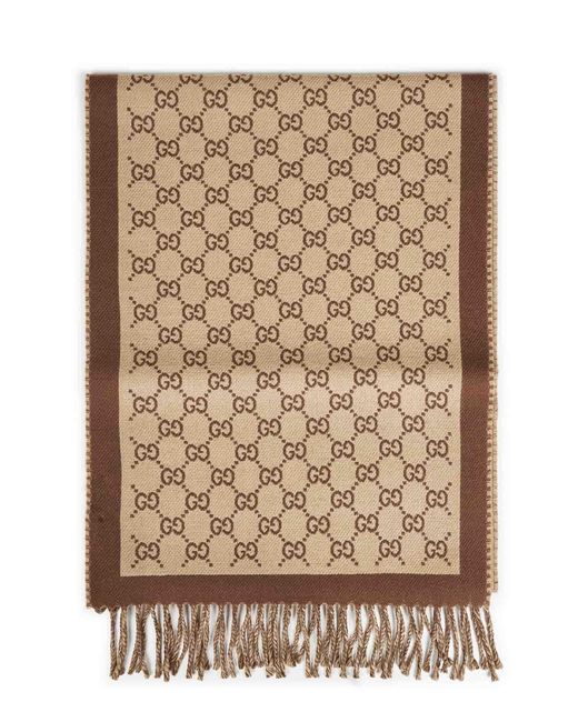 Gucci Natural And Gg Wool Scarf