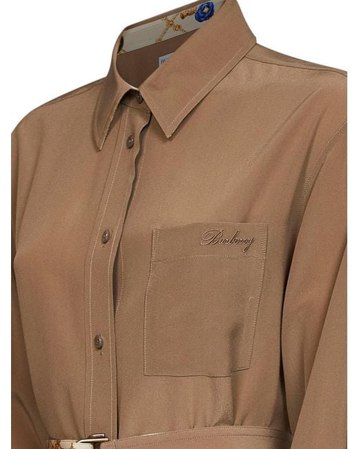 Burberry Brown Camel Silk Belted Shirt Dress