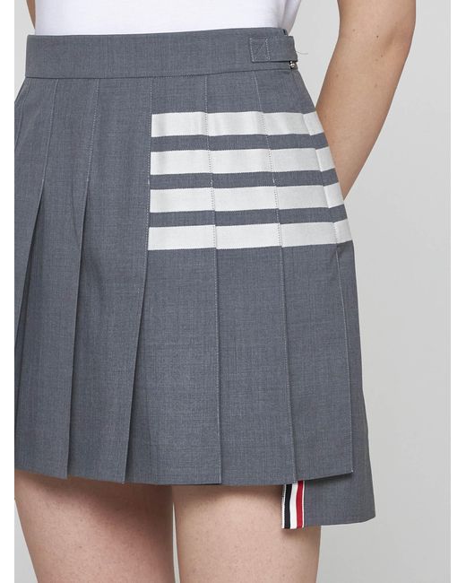 Thom Browne Gray Wool Pleated Miniskirt