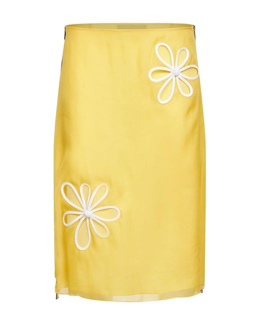 Fendi Yellow Silk Organza Midi Skirt With Ajour Motif