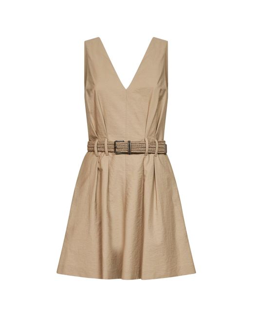 Brunello Cucinelli Natural Mini Dress Sahara Twill