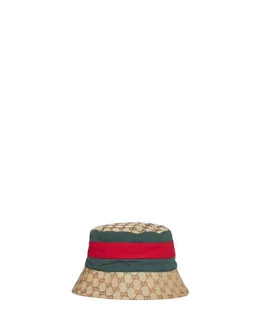 Gucci Red And Dark Gg Canvas Bucket Hat With Web Ribbon for men