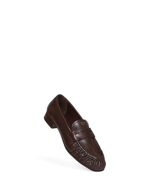 PRADA CALZATURE Brown Buffalo Leather Loafers