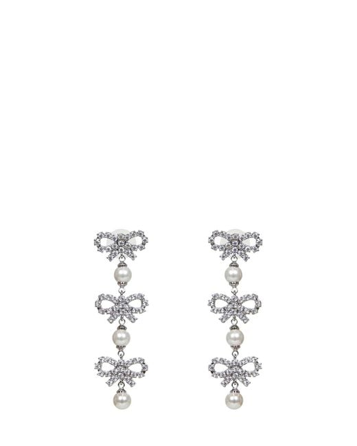 Self-Portrait White Micro Bow Pearl Tiered Earrings