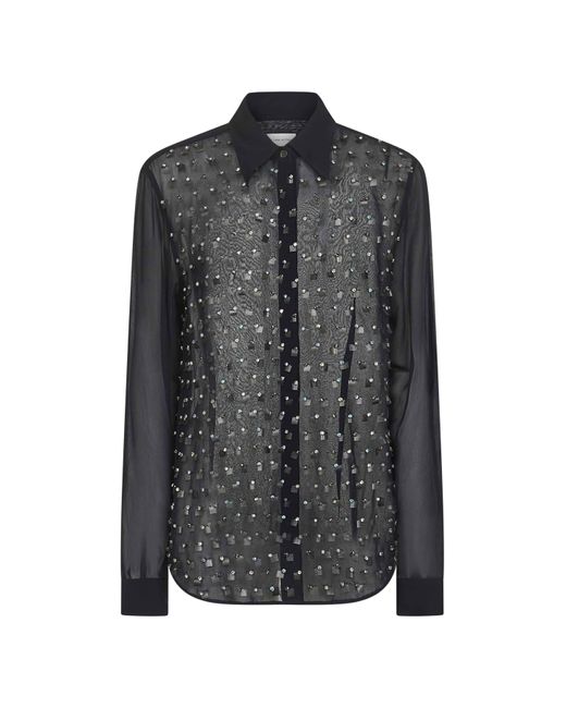 Dries Van Noten Black Georgette Jewel Embellished Shirt
