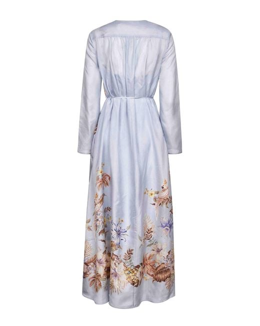 Zimmermann White Powder Multi Floral Silk Habotai Coco Maxi Dress