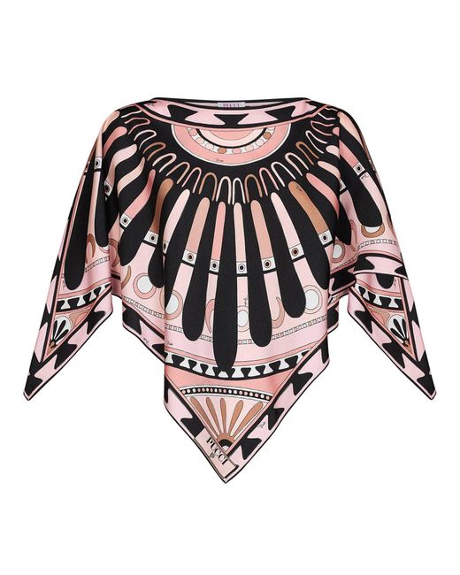 Emilio Pucci Black Kaftan Top Soleil-Print Silk
