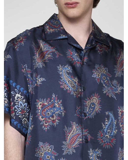 Etro Blue Paisley Print Cotton Shirt for men