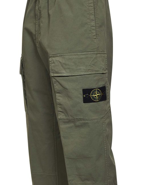 Stone Island Green Military Stretch Twill Cargo Trousers for men