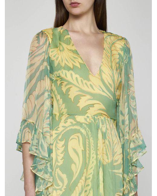 Etro Green Print Silk Long Dress