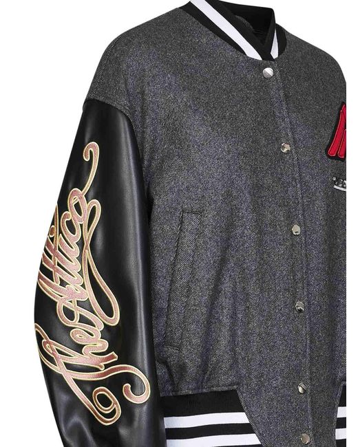 The Attico Gray Dark Wool Blend And Leather Varsity Jacket