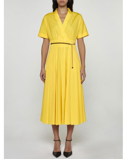 Max Mara Studio Yellow Alatri Cotton Midi Dress
