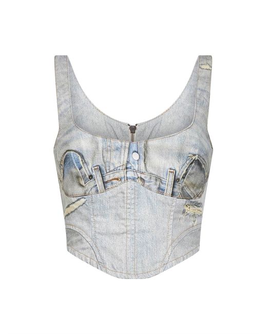 Haikure Gray Denim Trompe L'Oeil-Print Elsie Corset Top