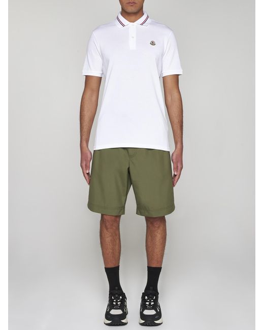 Moncler White Logo-patch Cotton Polo Shirt for men