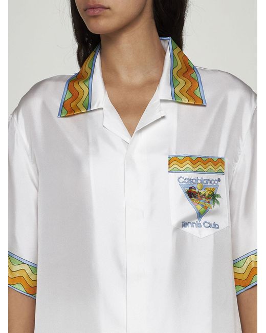 Casablancabrand White Afro Cubism Tennis Club Silk Shirt