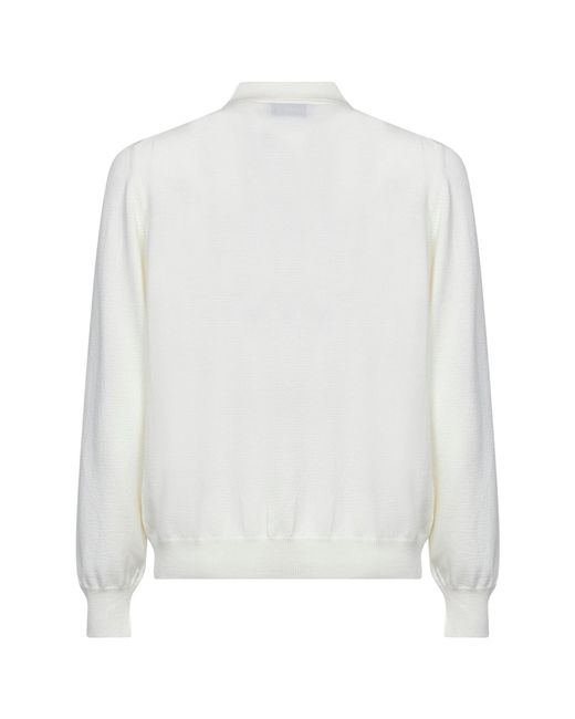 D 40 White Cream Virgin Wool Knit Long-Sleeved Polo Shirt for men